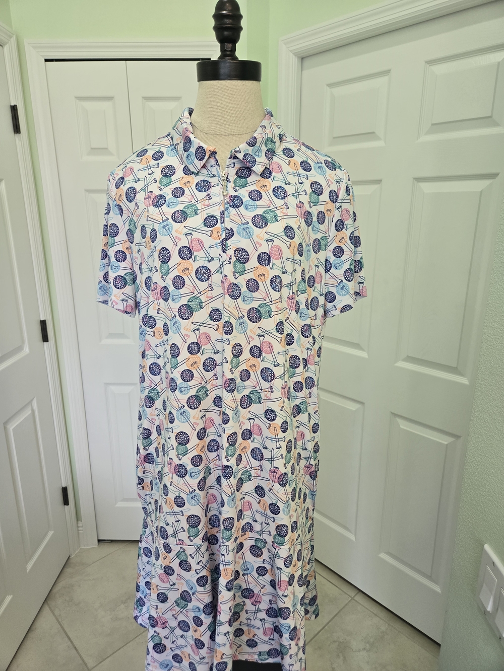 Golf Ball Print UPF 50 Performance Collared Dress in Multicolor Golf Resort